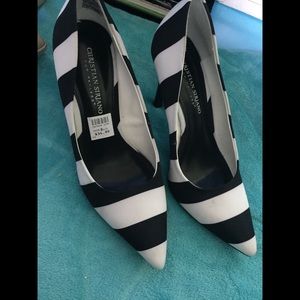 Black and white striped heels